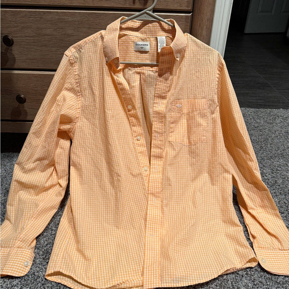 Dockers Men's Casual Orange Plaid Shirt